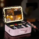 Organisateur De Maquillage Multifonctionnel Avec Miroir LED- Rose (4).webp