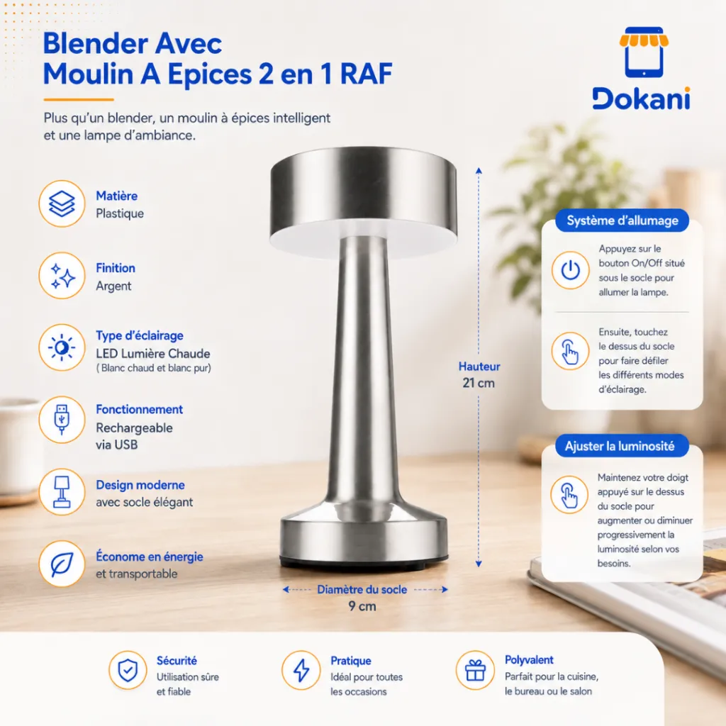 Lampe De Table Rechargeable- Argent (2).webp