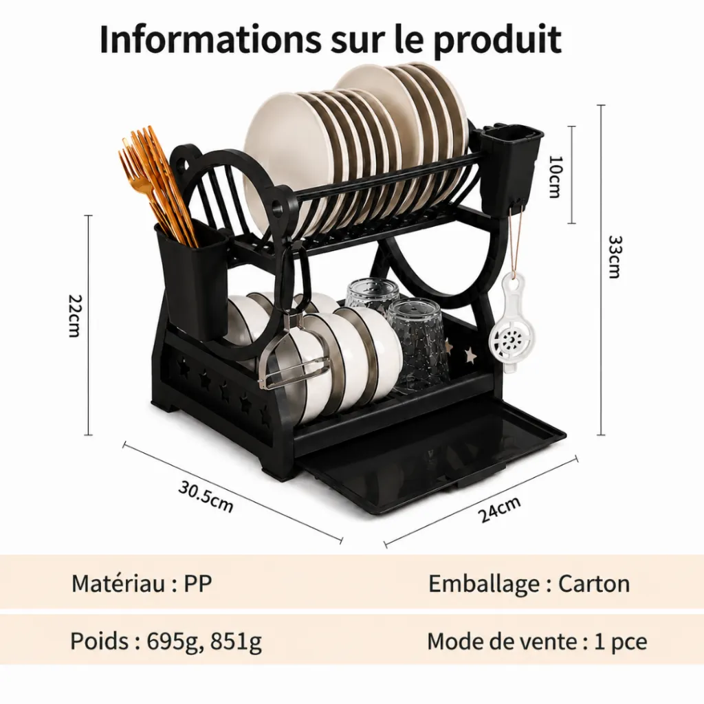 Egouttoir A Vaisselle En Plastique- Noir (3).webp