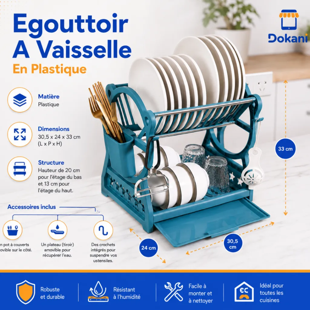 Egouttoir A Vaisselle En Plastique- Bleu (4).webp
