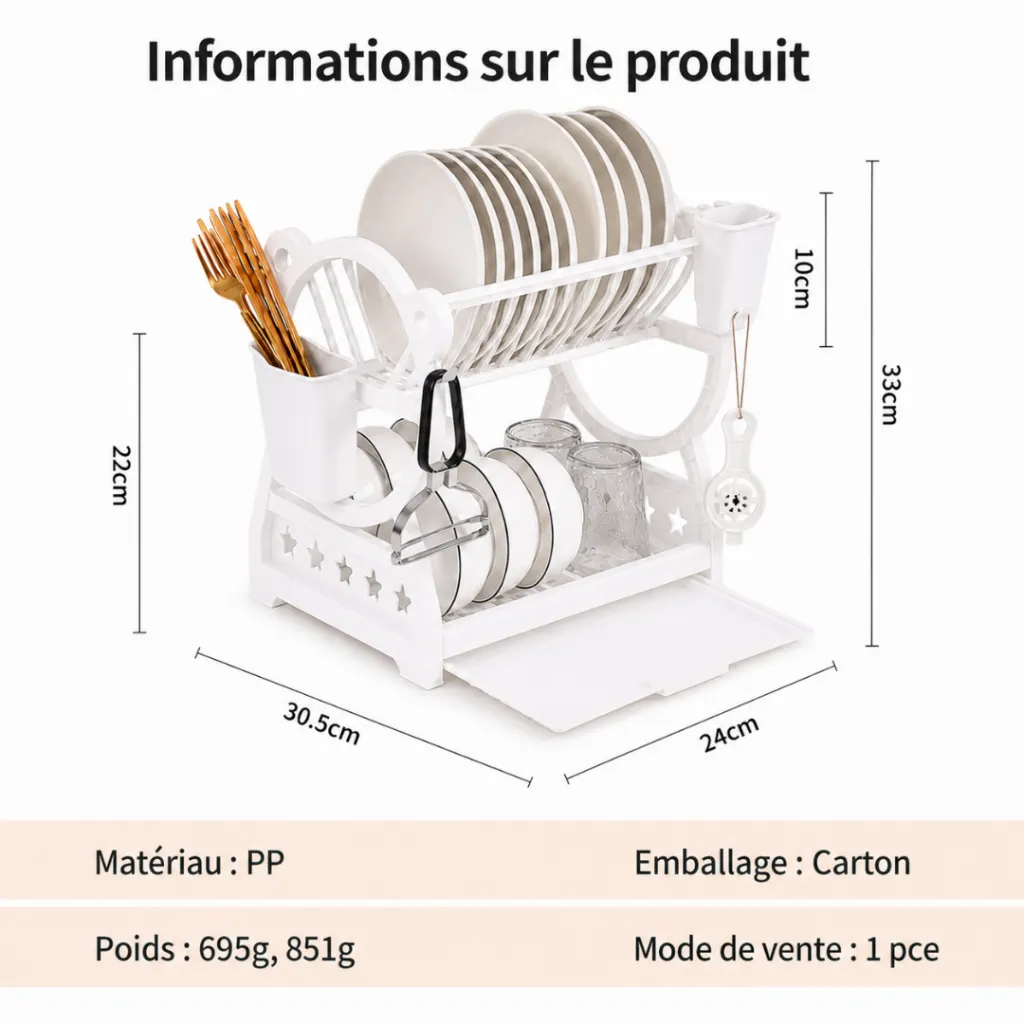 Egouttoir A Vaisselle En Plastique- Blanc (2).webp
