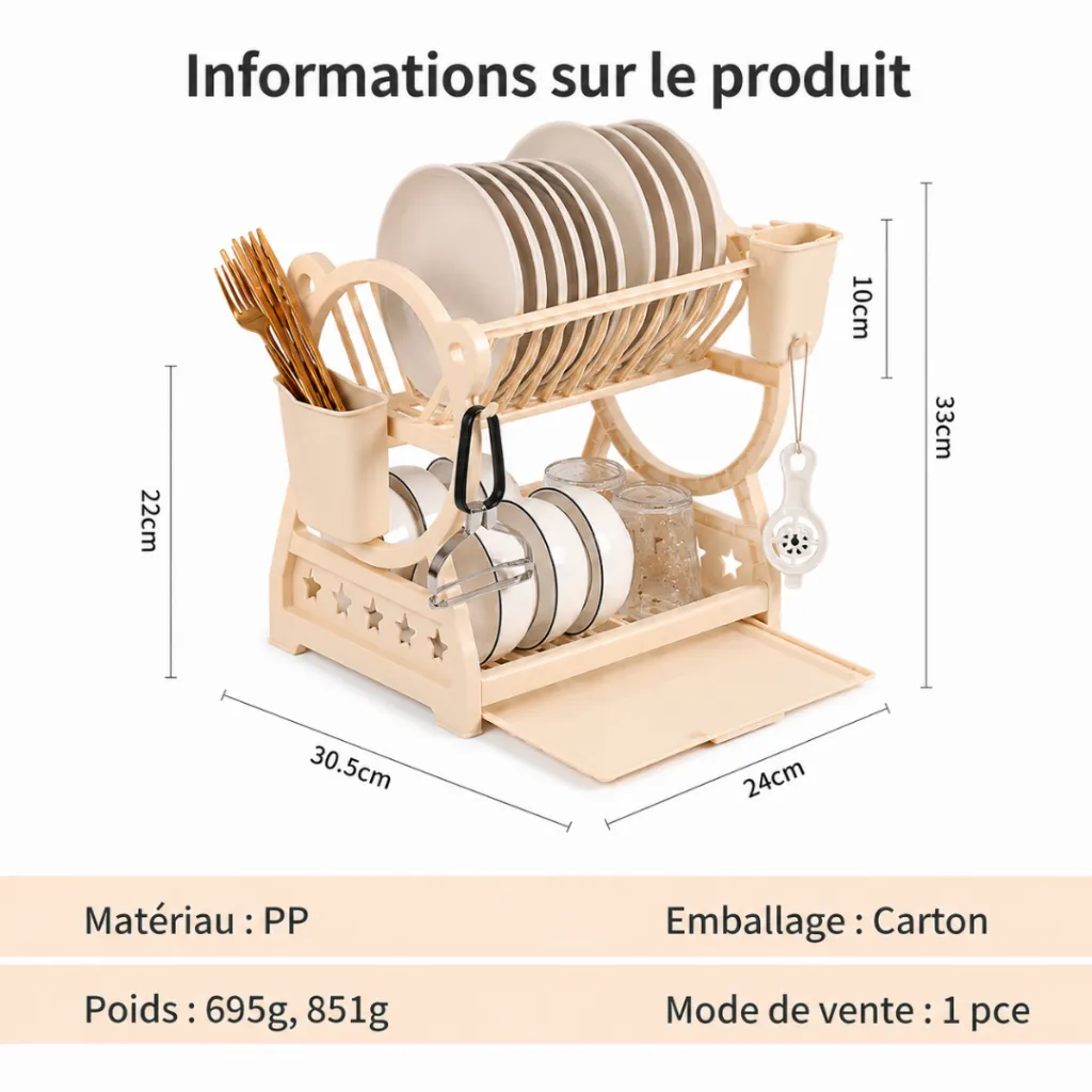 Egouttoir A Vaisselle En Plastique Beige (5).webp