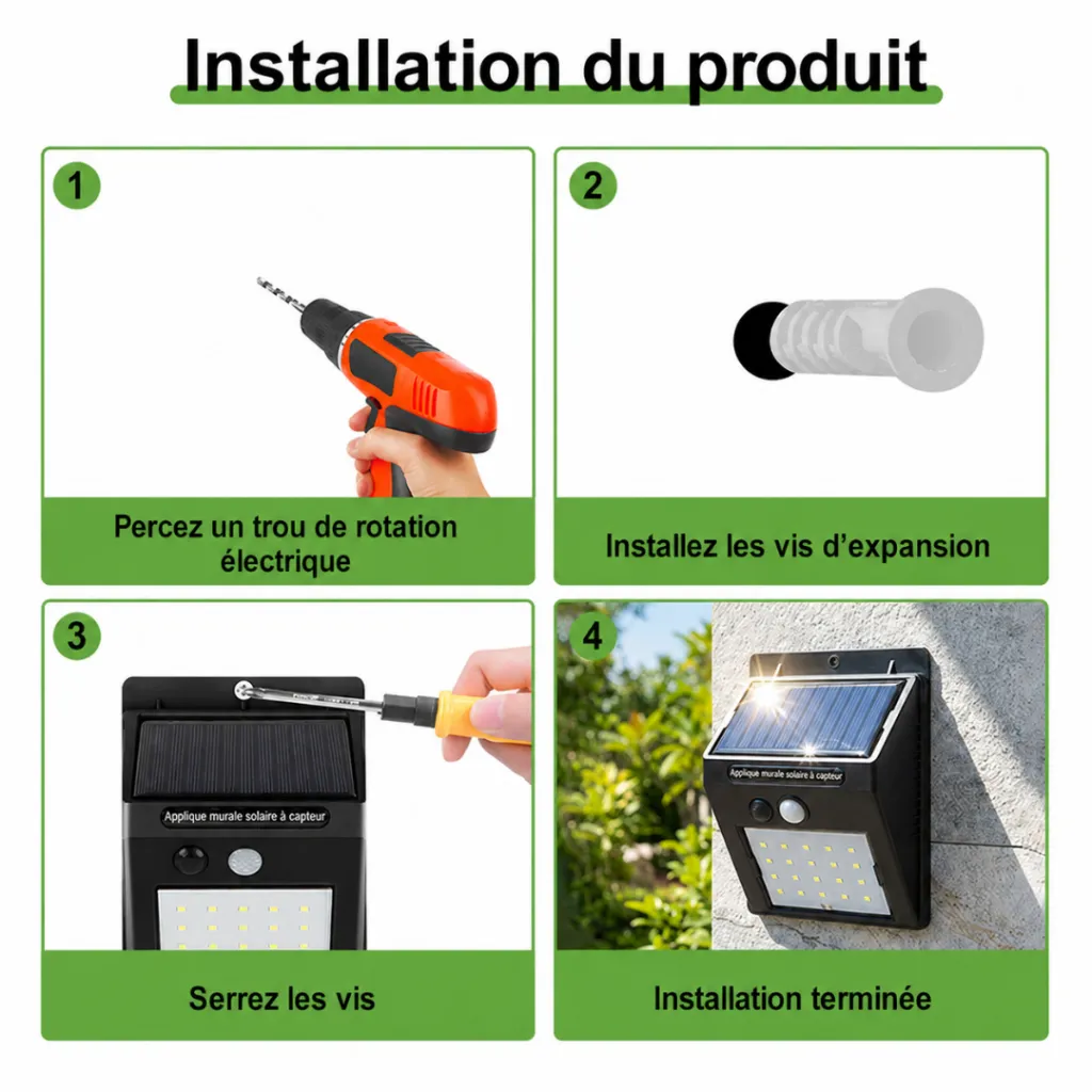 Applique Solaire Mural Avec Détecteur - 20 Led (4).webp
