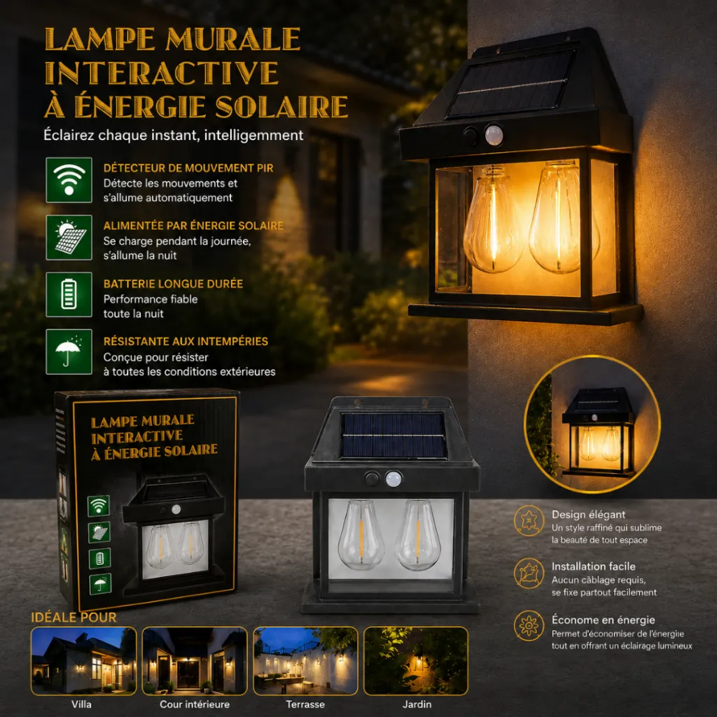 Lampe Solaire Murale Double Avec Détecteur -2W (4).webp