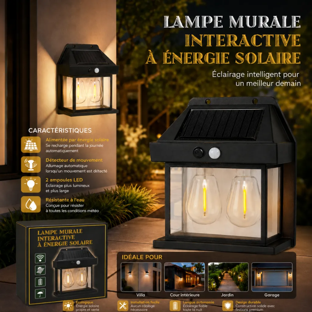 Lampe Solaire Murale Double Avec Détecteur -2W (7).webp
