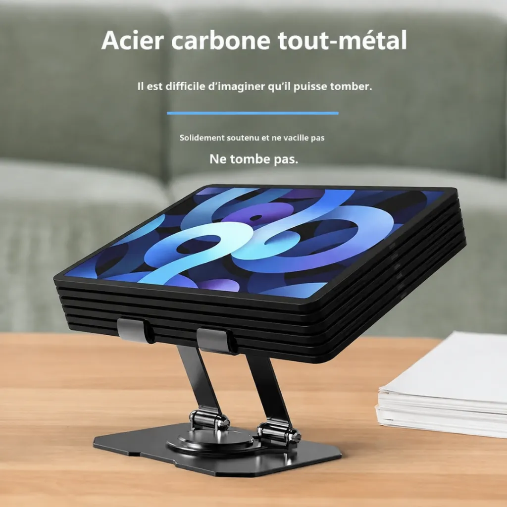 Support Tablette Pliable Rotatif 360°- Noir (1).webp