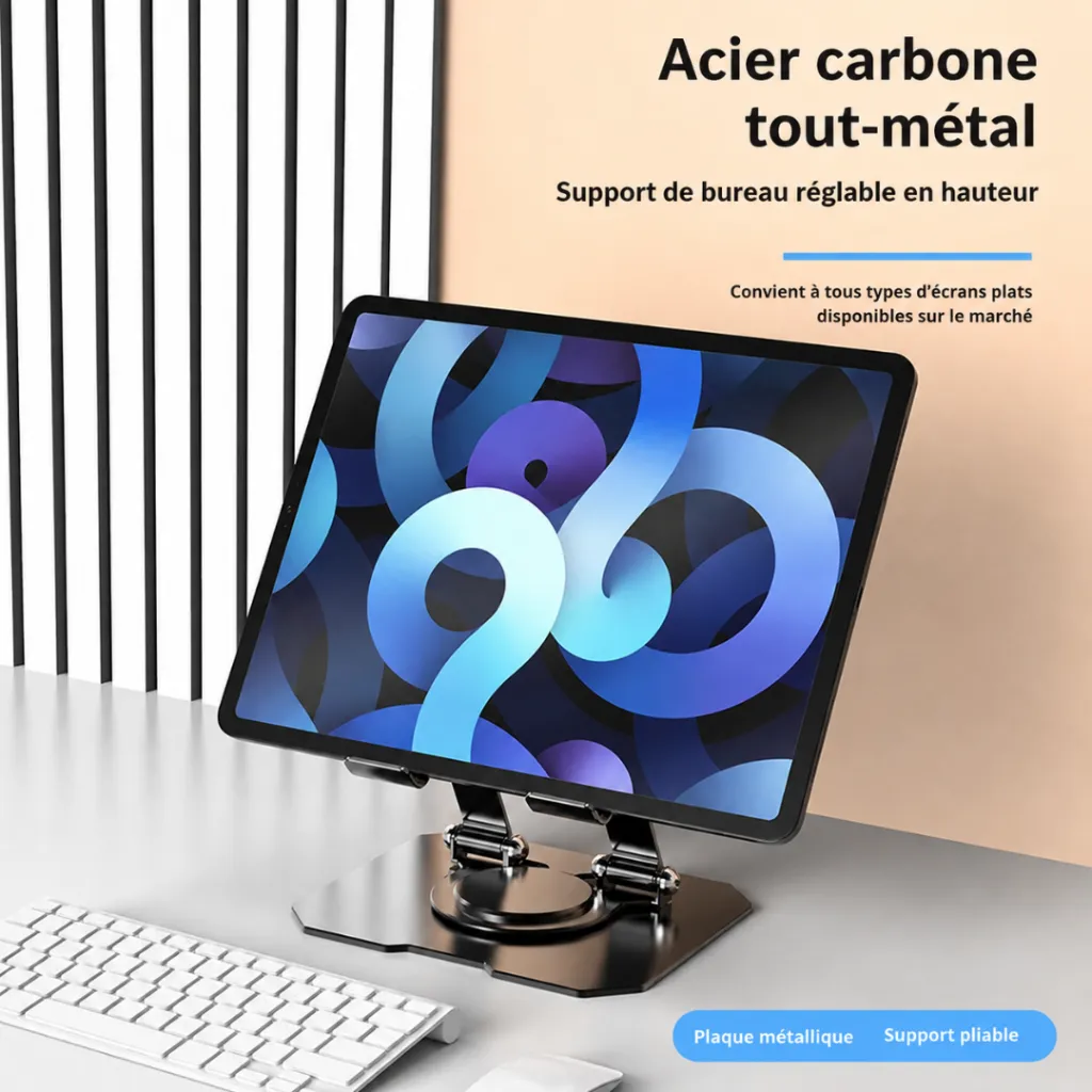 Support Tablette Pliable Rotatif 360°- Noir (7).webp