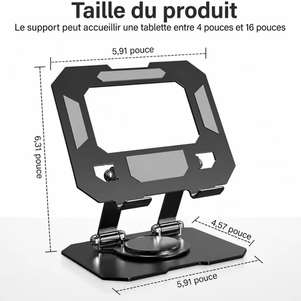 Support Tablette Pliable Rotatif 360°- Noir (5).webp