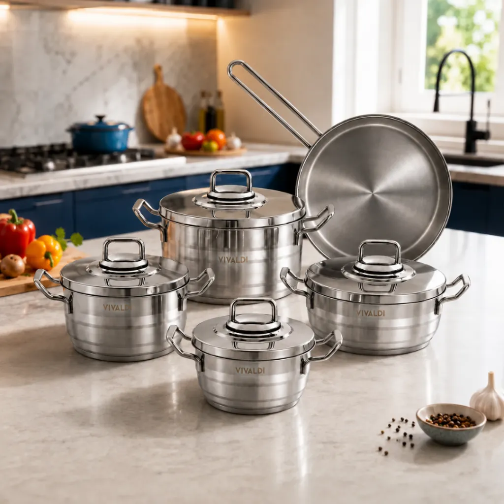 Batterie De Cuisine En Inox 1810-Vivaldi- 9 Pièces - Argent (1).webp