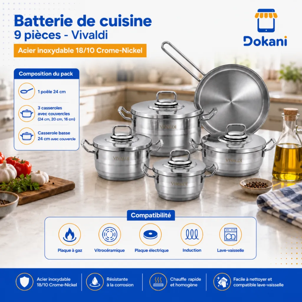 Batterie De Cuisine En Inox 1810-Vivaldi- 9 Pièces - Argent (5).webp