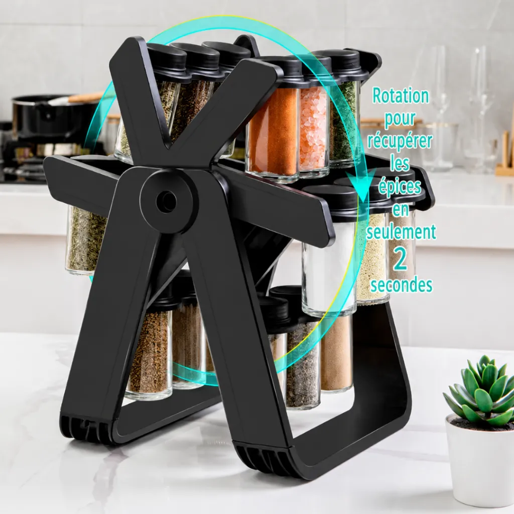 Set Porte Epice 19 pièces Rotatif Avec Support en Plastique Noir (4).webp