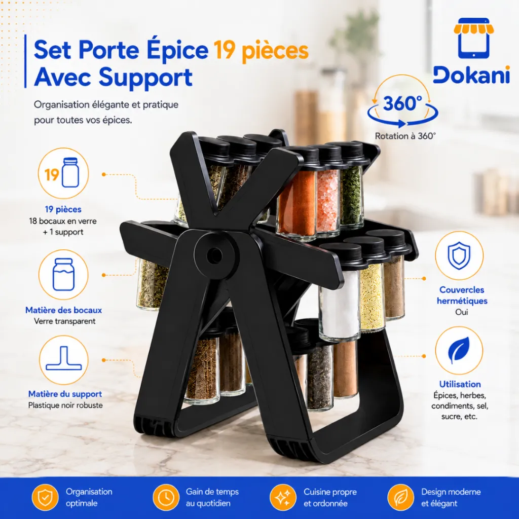 Set Porte Epice 19 pièces Rotatif Avec Support en Plastique Noir (2).webp