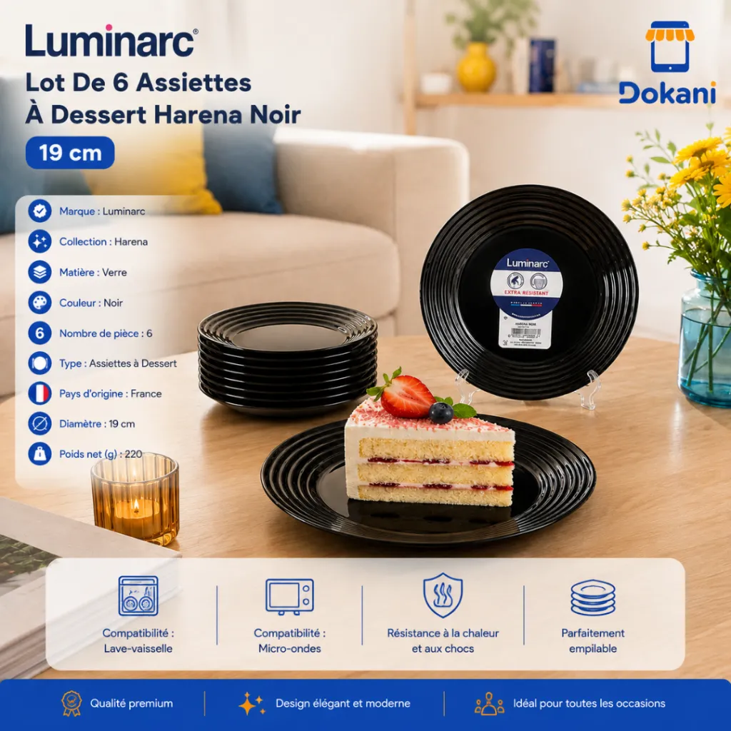 Lot De 6 Assiettes A Dessert Luminarc Harena Noir 19 cm (1).webp