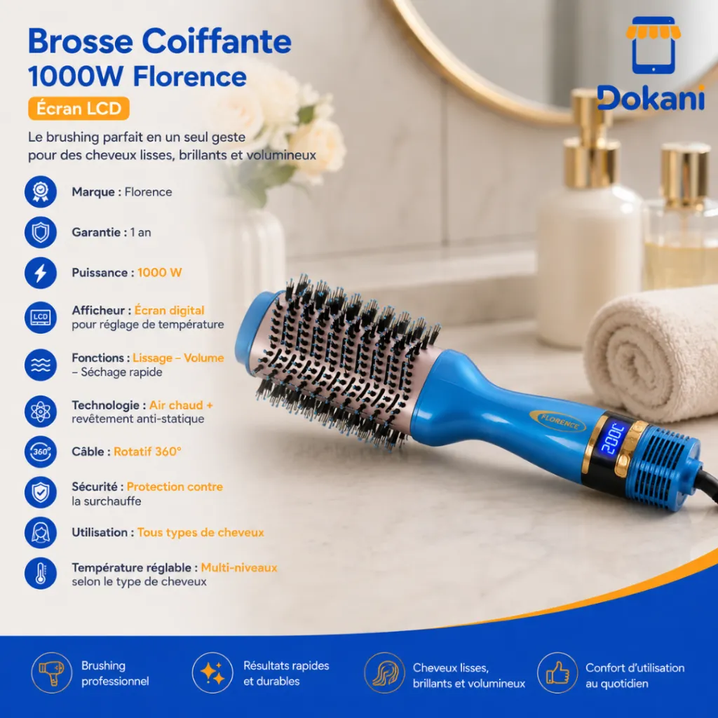 Brosse Coiffante 1000W Florence - Ecran LCD - Turquoise.webp