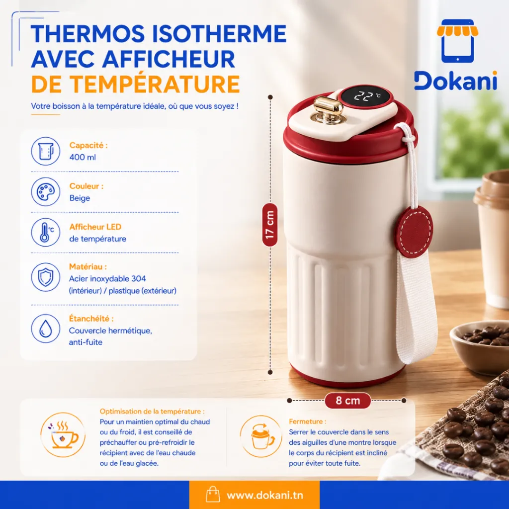 Thermos Isotherme Avec Afficheur De Température Beige 400 ml (1).webp