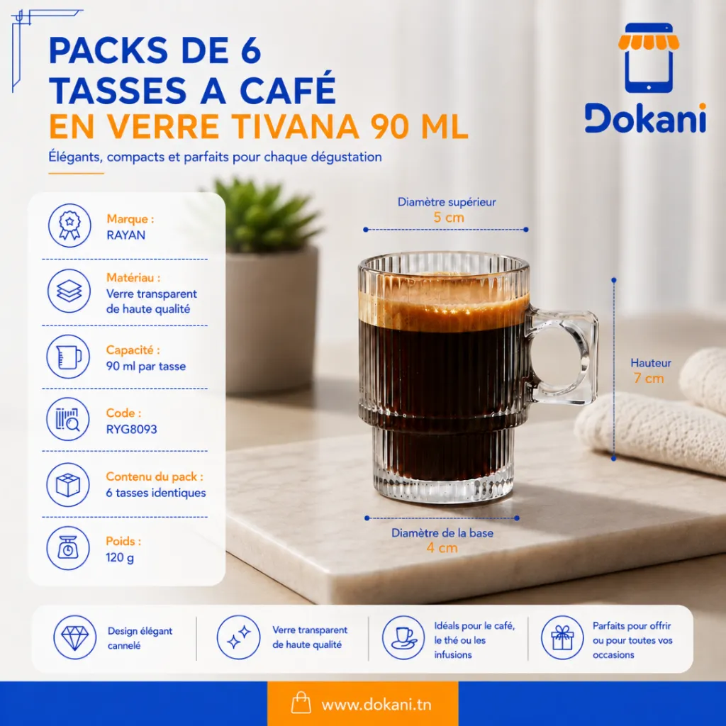 Packs De 6 Tasses A Café En Verre Tivana 90 ml.webp