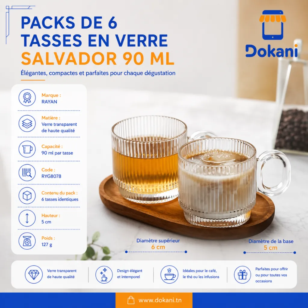 Packs De 6 Tasses En Verre Salvador 90 ml.webp