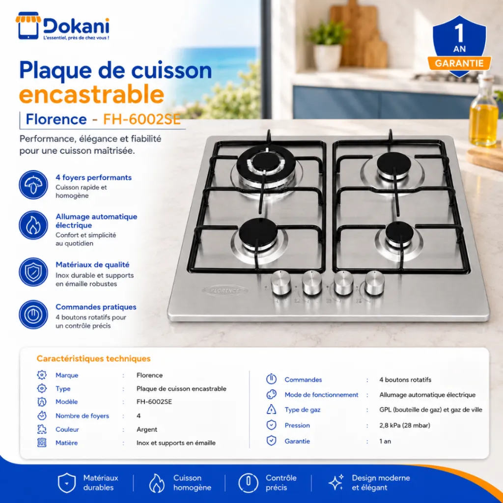 Plaque De Cuisson Encastrable En Inox 4 Feux Emaille- Florence (7).webp