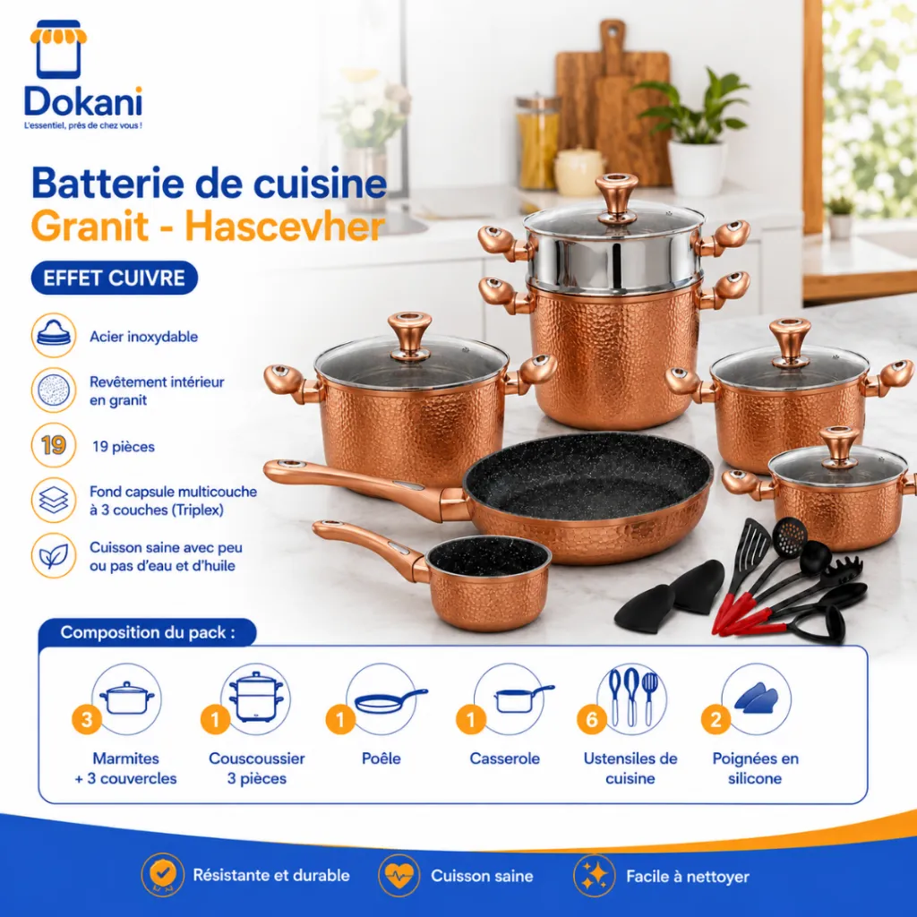 Batterie De Cuisine 19 Pièces Hascevher – Acier Inoxydable & Granit –Miel (3).webp