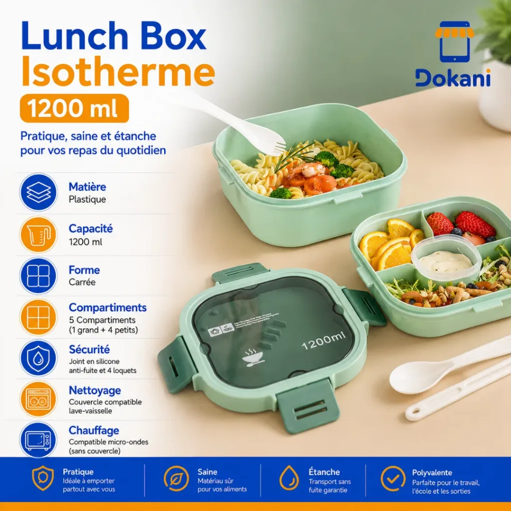Lunch Box Isotherme carré 1200 ml Vert.webp