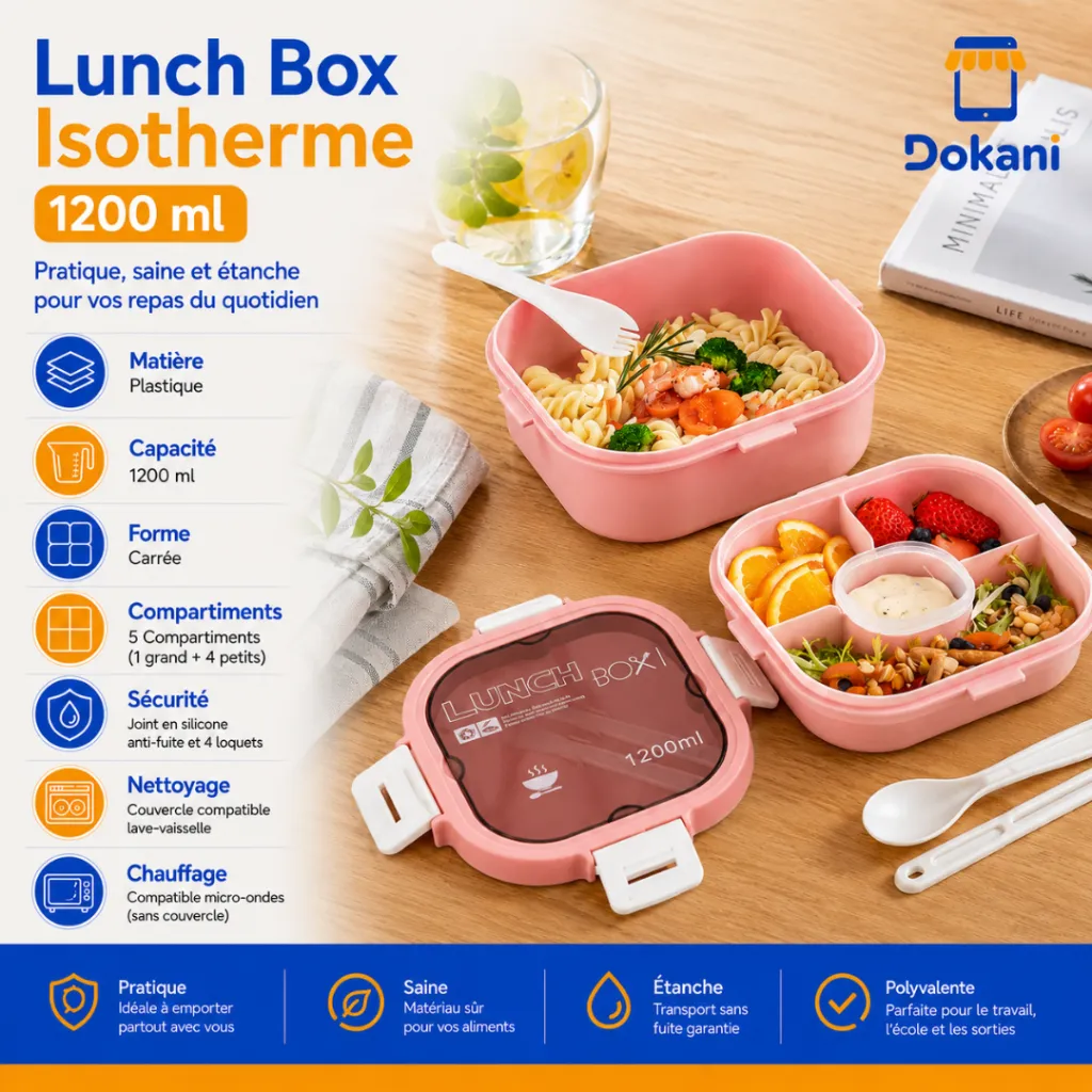 Lunch Box Isotherme carré 1200 ml Rose.webp