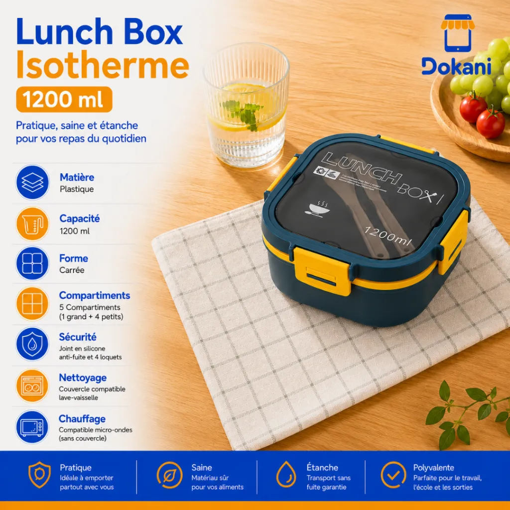 Lunch Box Isotherme carré 1200 ml Bleu.webp