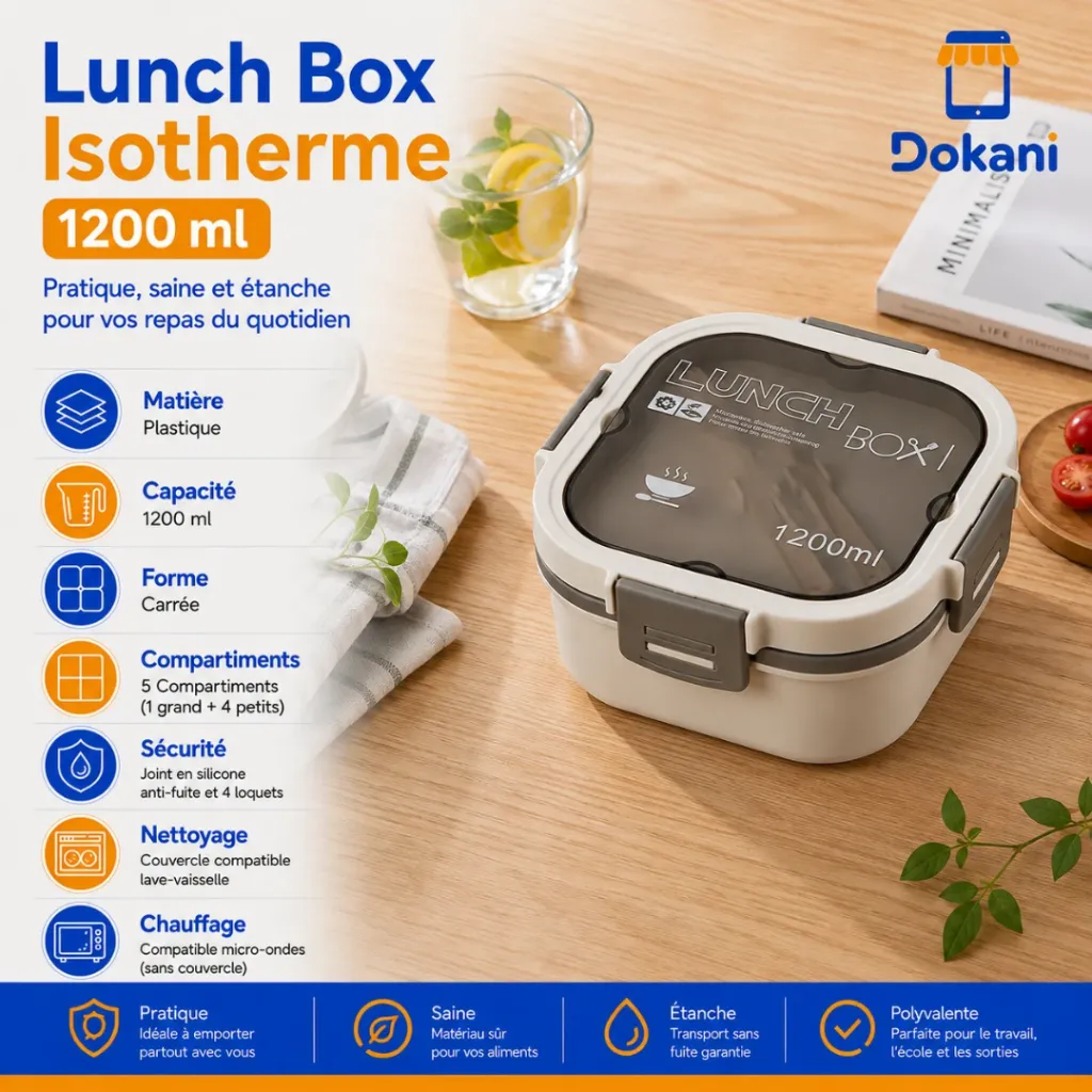 Lunch Box Isotherme carré 1200 ml Blanc.webp