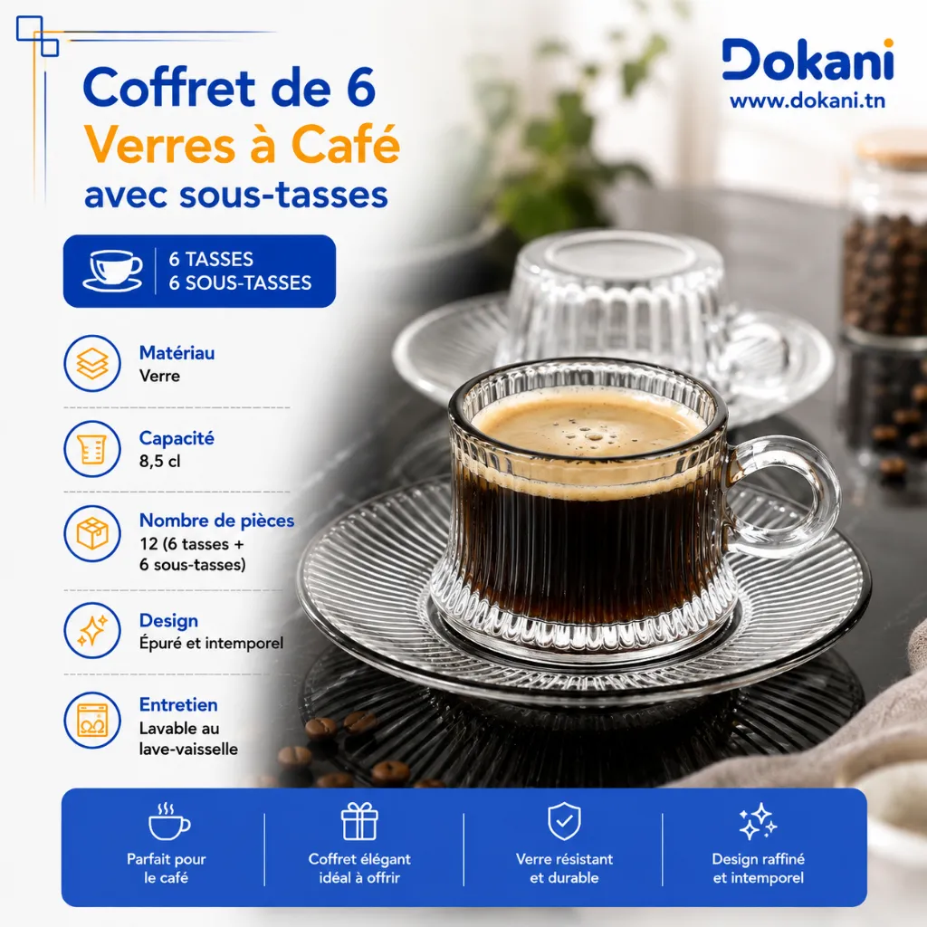 Coffret 6 Verres A Café AZUR GLASS  8,5 cl Avec Sous Tasses.webp