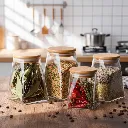[MB4593-4] Lot de 4 Boites En verre avec Couvercle en Bois.webp