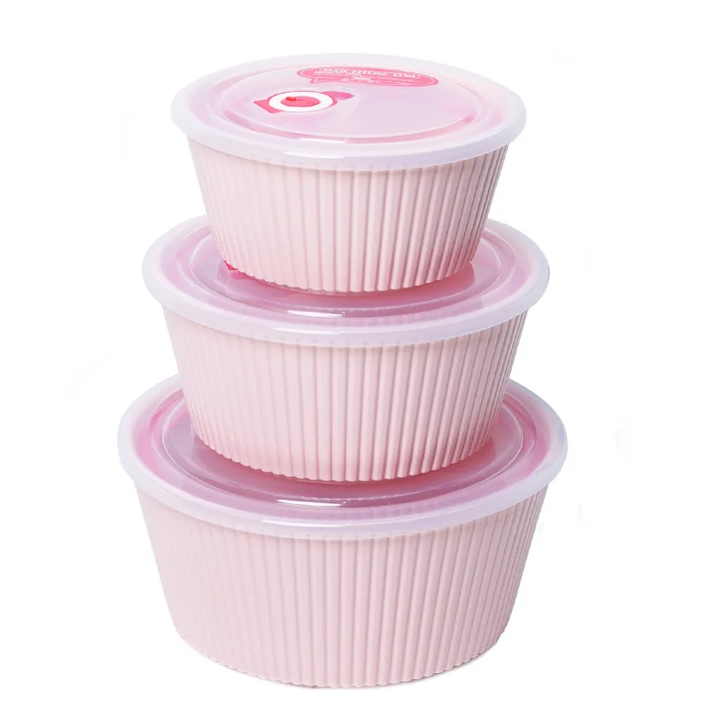 [ADN6-8-R] Set de 3 Saladiers En Plastique Avec Couvercle - Rose.webp
