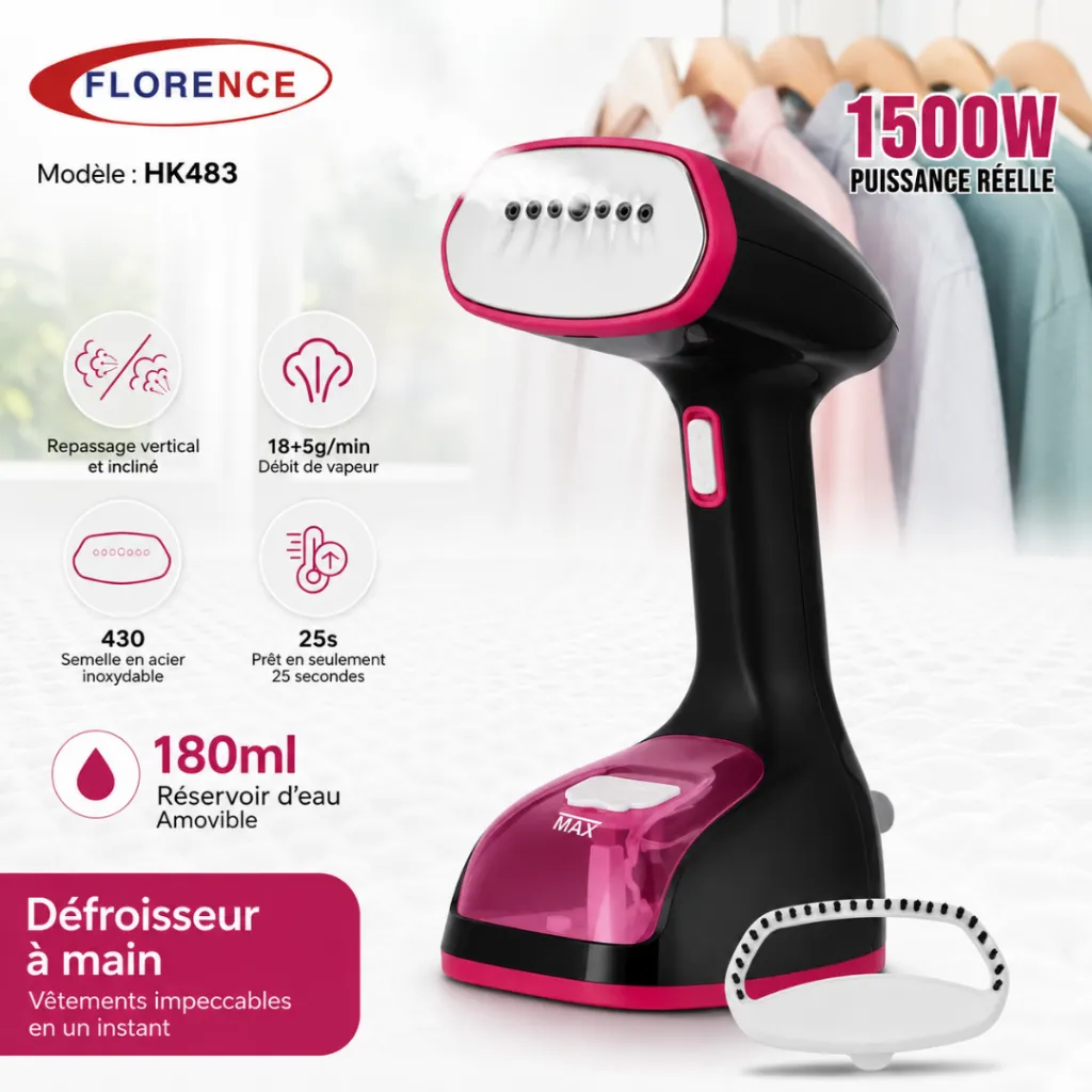 Défroisseur Vapeur Portable Florence 1500W - Noir (8).webp