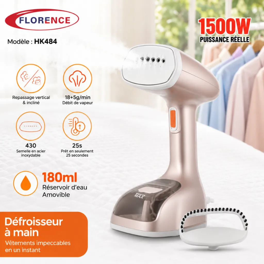 Défroisser Vapeur Portable Florence 1500W - Gris (3).webp