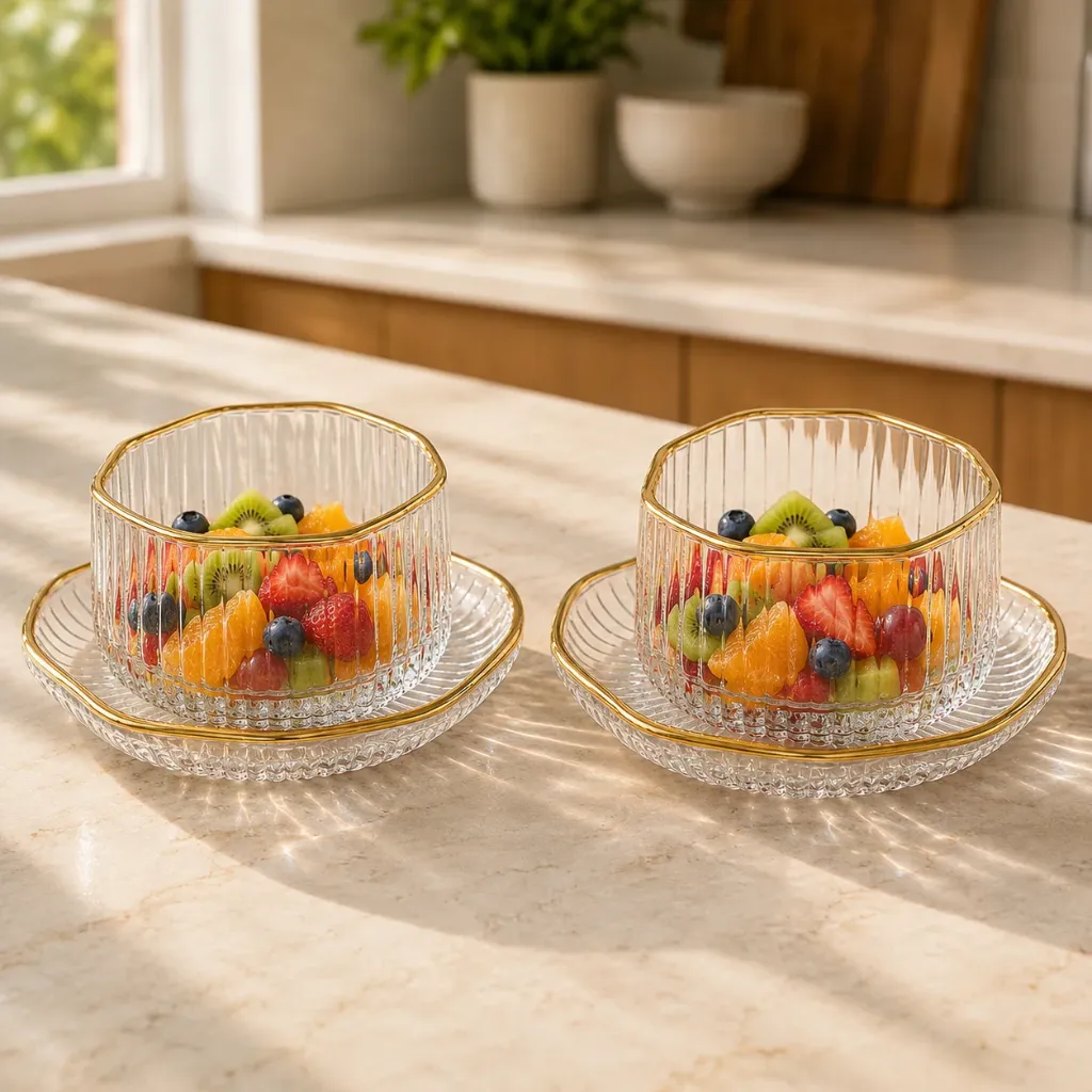 Service à Dessert En Verre Avec Sous Coupelles - 12 Pièces1.webp