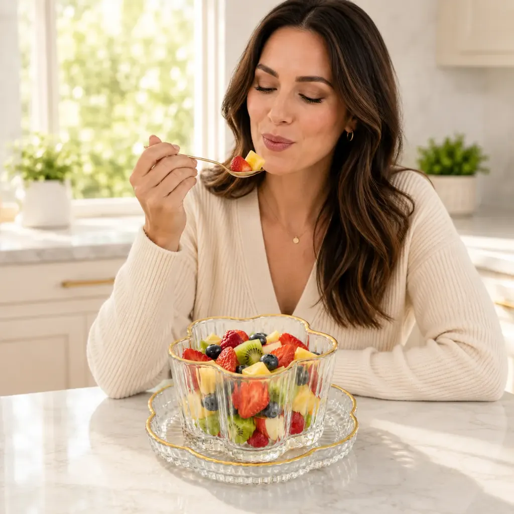 femme-mange-salade-fruits-bol-floral.webp