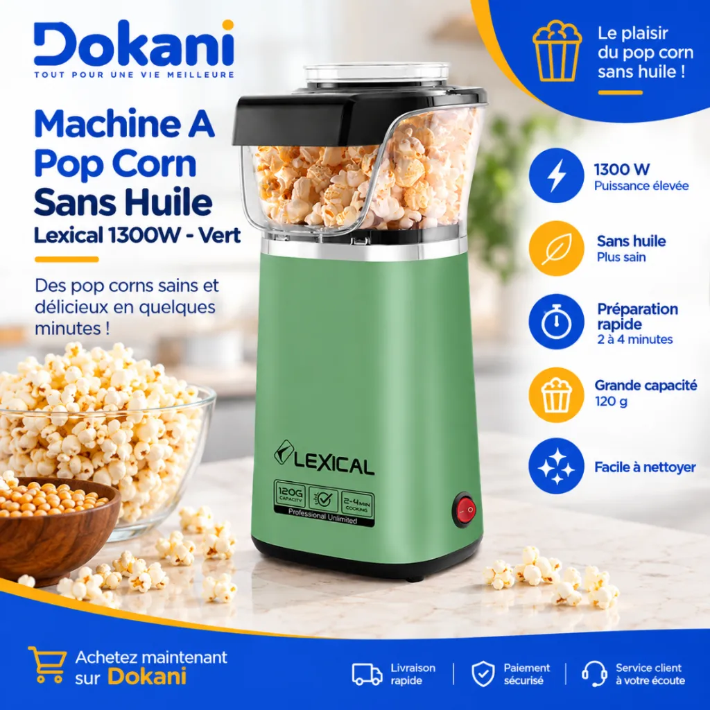 Machine A Pop Corn Sans Huile Lexical 1300W- Vert (2).webp