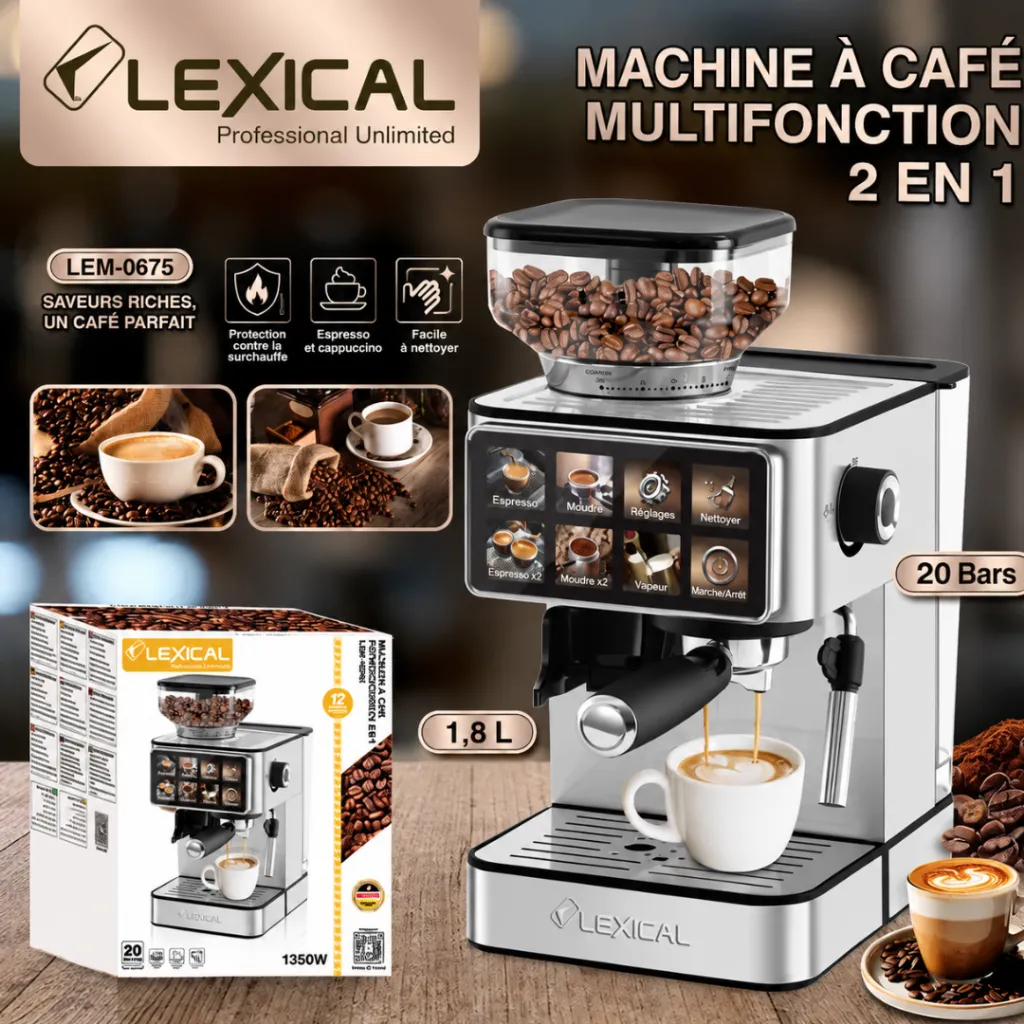 Machine A Café Expresso Multifonction 2 en 1 Avec Moulin – 1350W – 20 Bars (7).webp