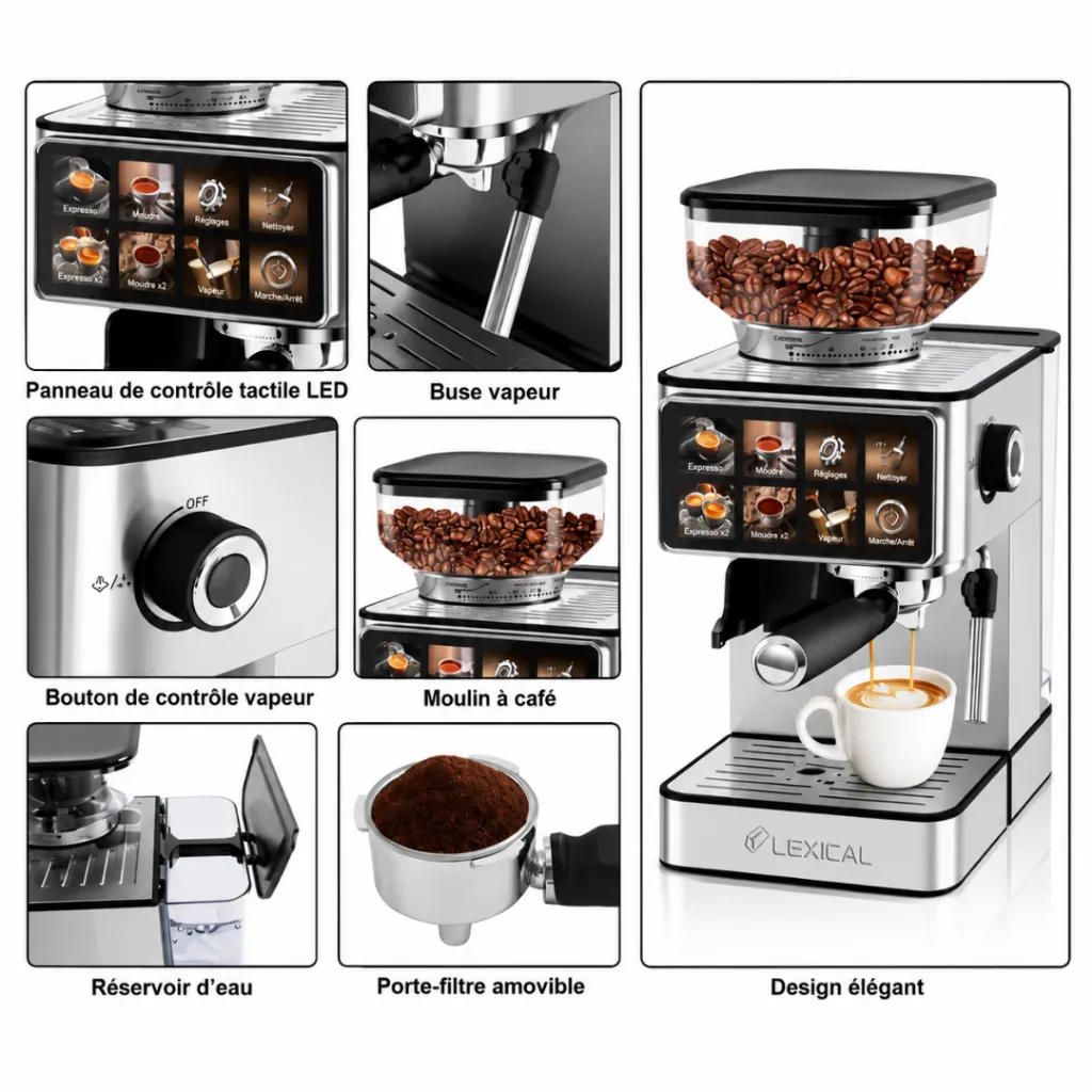 Machine A Café Expresso Multifonction 2 en 1 Avec Moulin – 1350W – 20 Bars (2).webp
