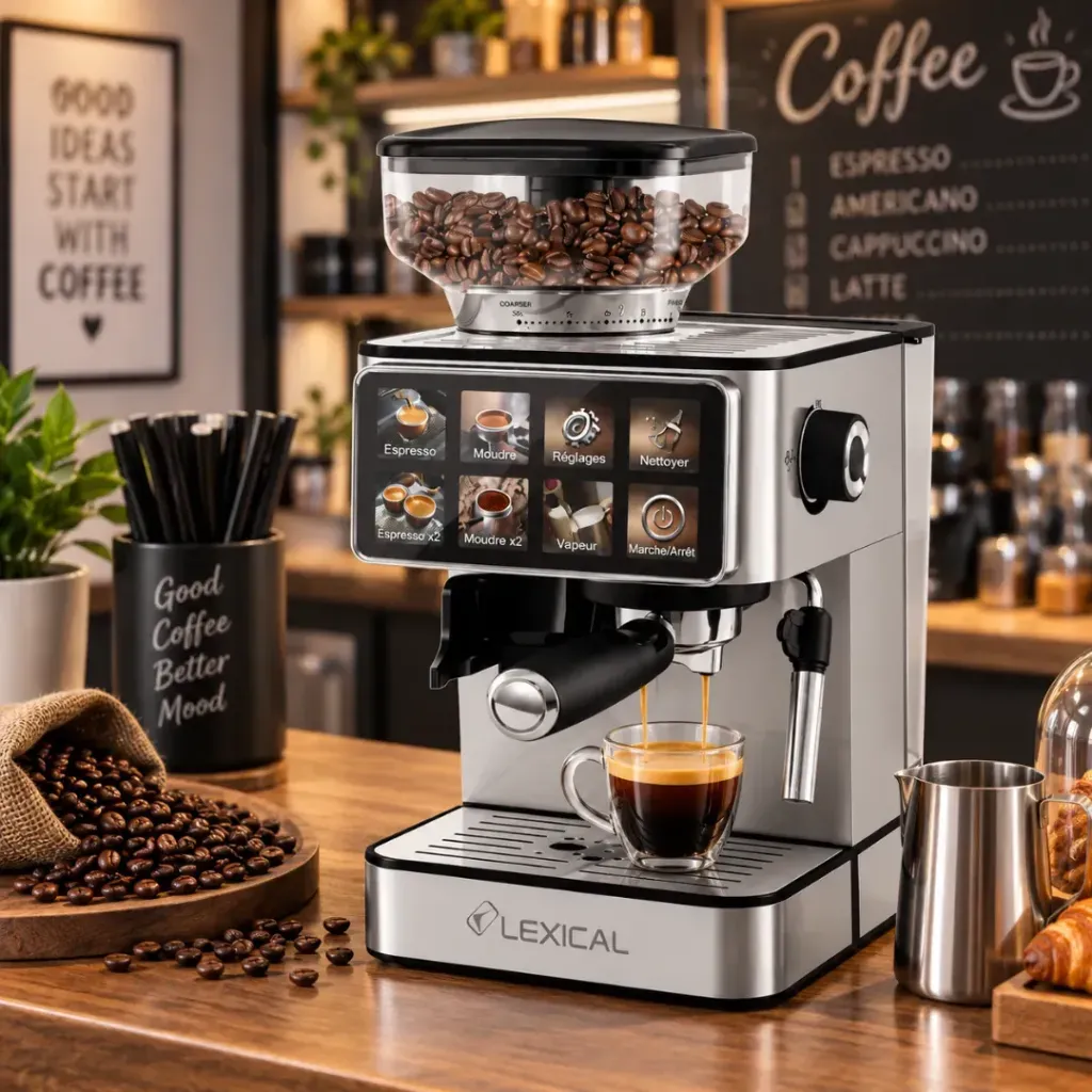 [LEM-0675] Machine A Café Expresso Multifonction 2 en 1 Lexical Avec Moulin – 1350W – 20 Bars.webp
