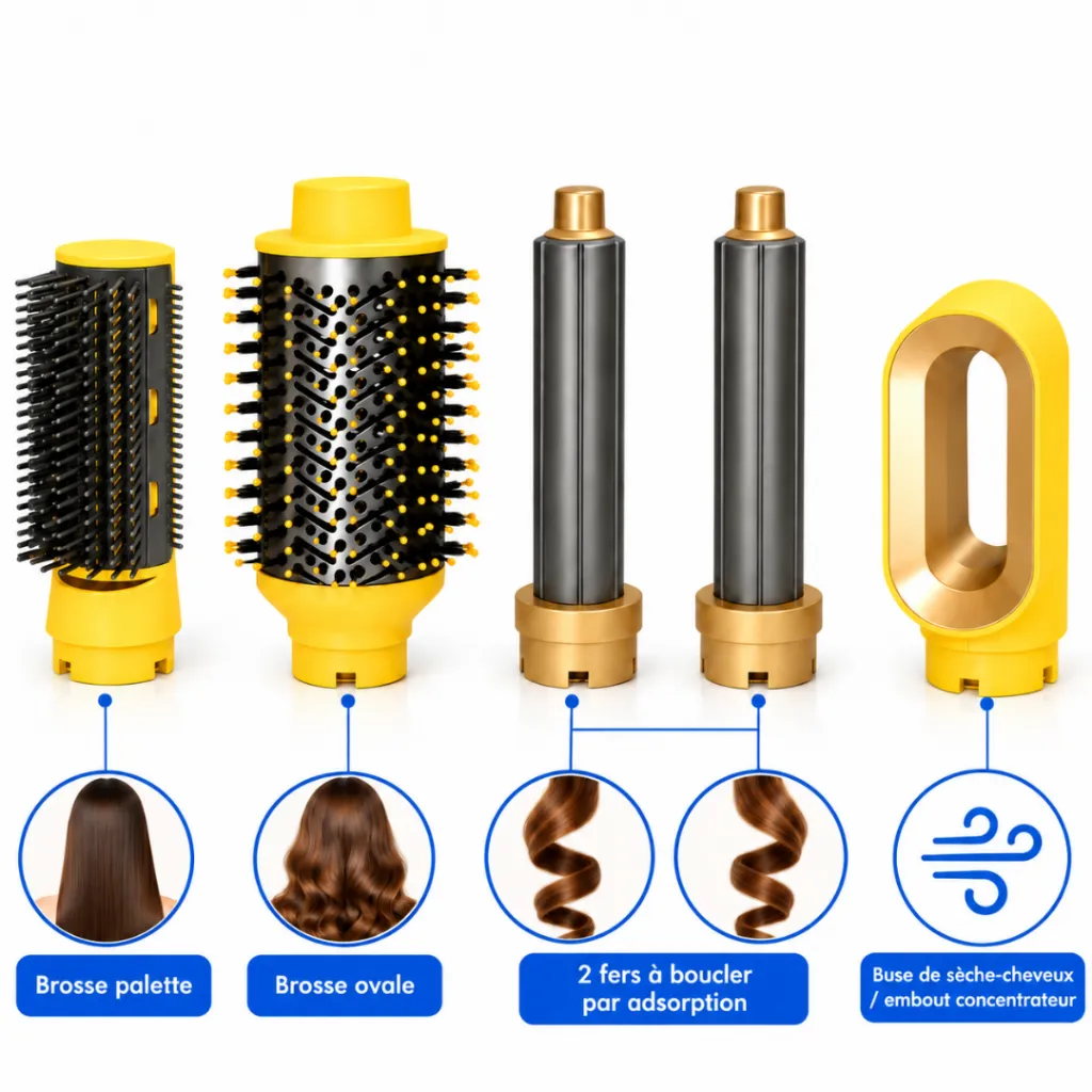 Brosse Coiffante Multifonction Lexical 6 en 1 – 1200 W -32000 RPM - Jaune (2).webp
