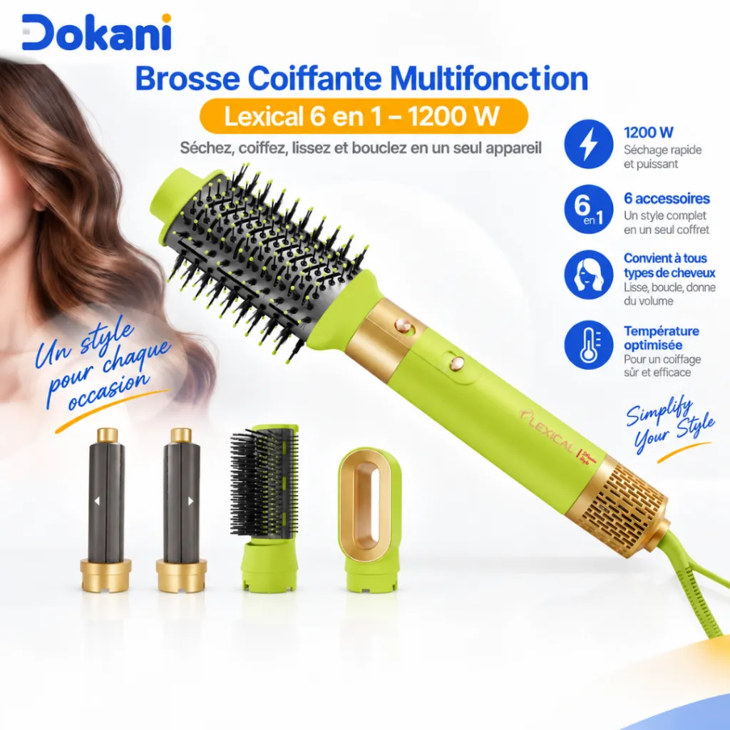 Brosse Coiffante Multifonction Lexical 6 en 1 – 1200 W -32000 RPM - vert (3).webp