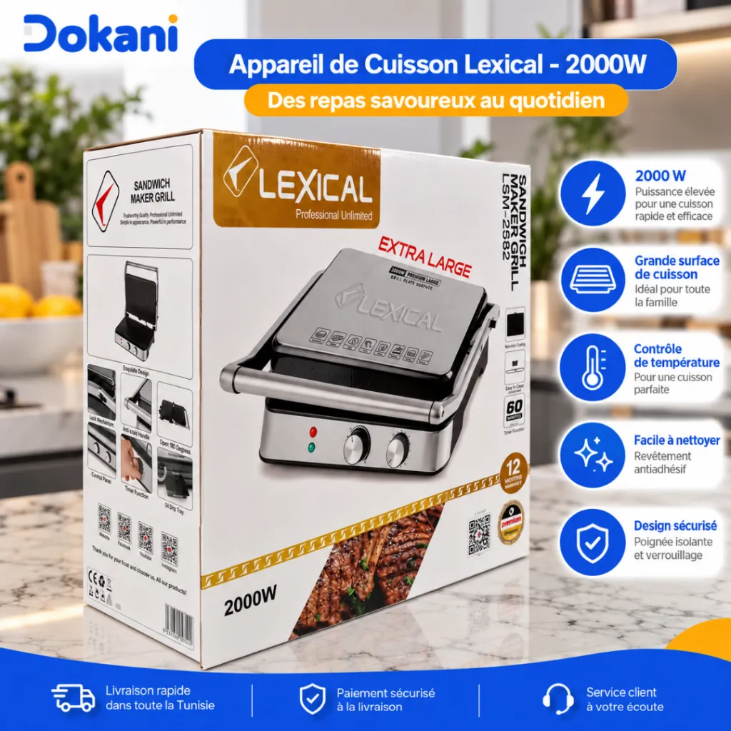 Appareil A Panini et Grill Multifonctions Lexical LSM-2582 – 2000W Extra Large (2).webp
