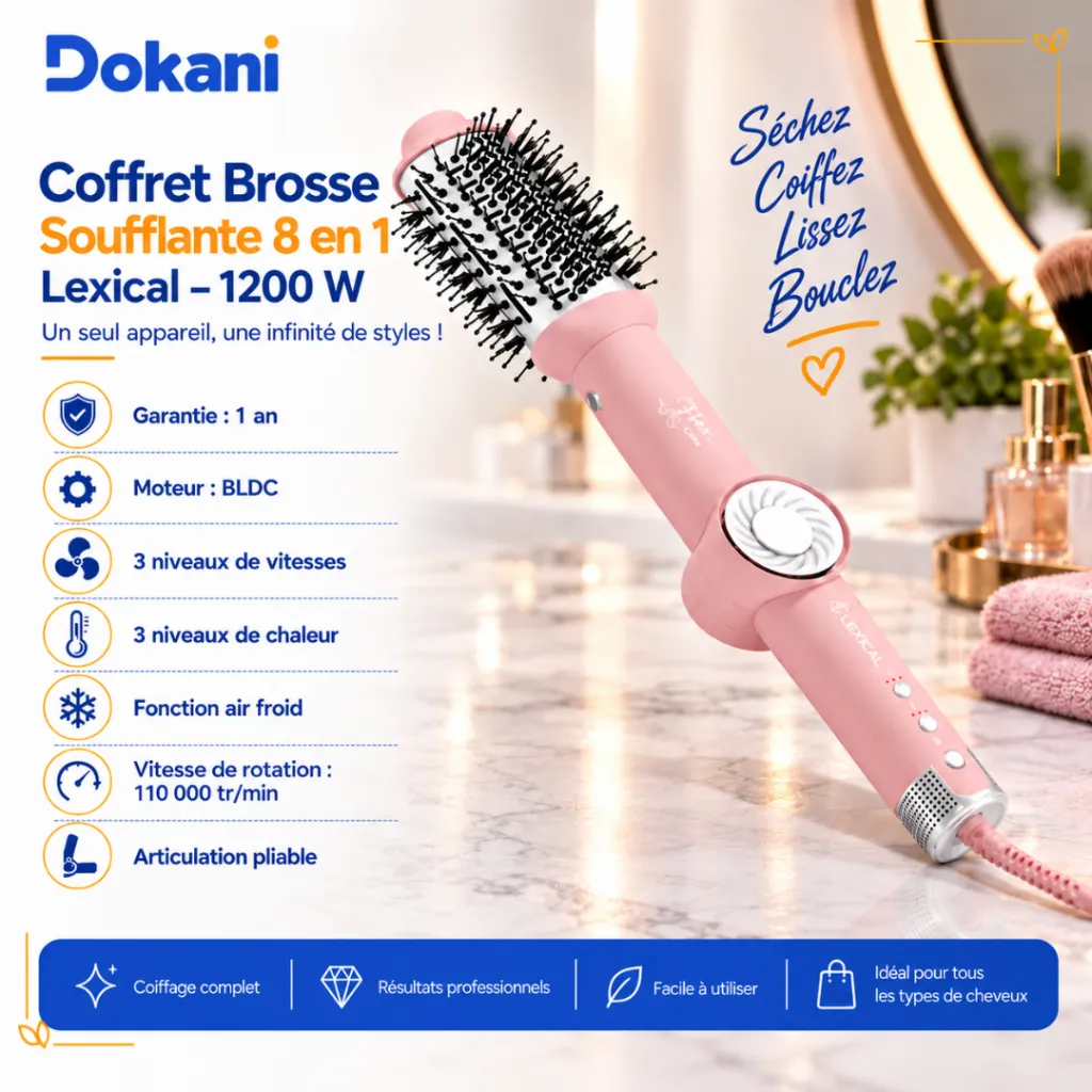 Coffret Brosse Soufflante 8 en1 Lexical 1200 W - Rose (2).webp