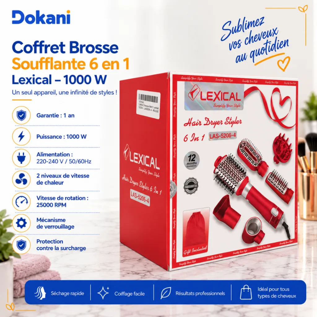 Coffret Brosse Soufflante 6 en1 Lexical 1000 W -250000 RPM - Rouge (2).webp