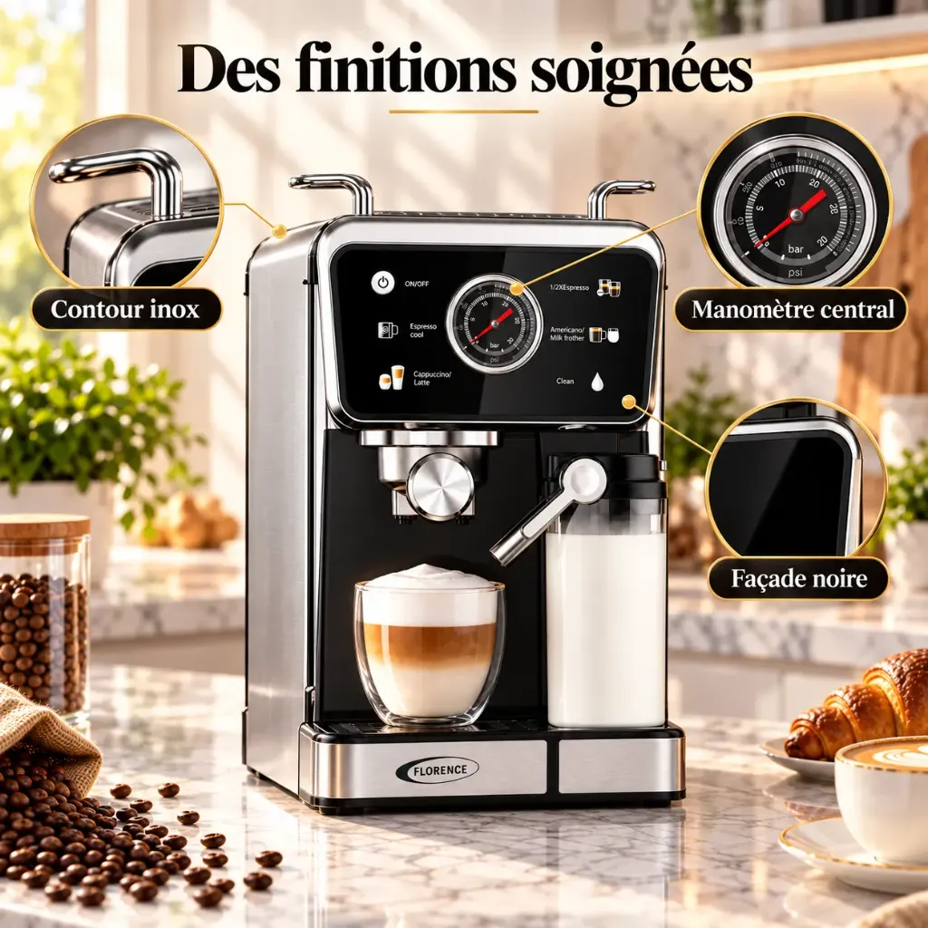 Machine à Café 5 en 1 Florence 1350W HK457 avec Afficheur LED – Expresso & Capsules 5.webp