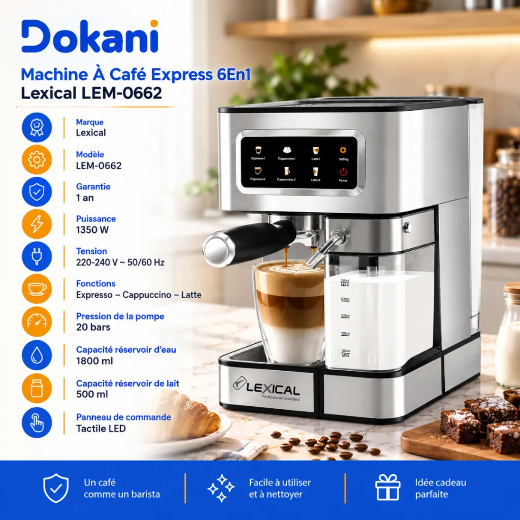 Machine A café Express 6En1 Lexical LEM-0662 - 20 Bars - 1350W (2).webp