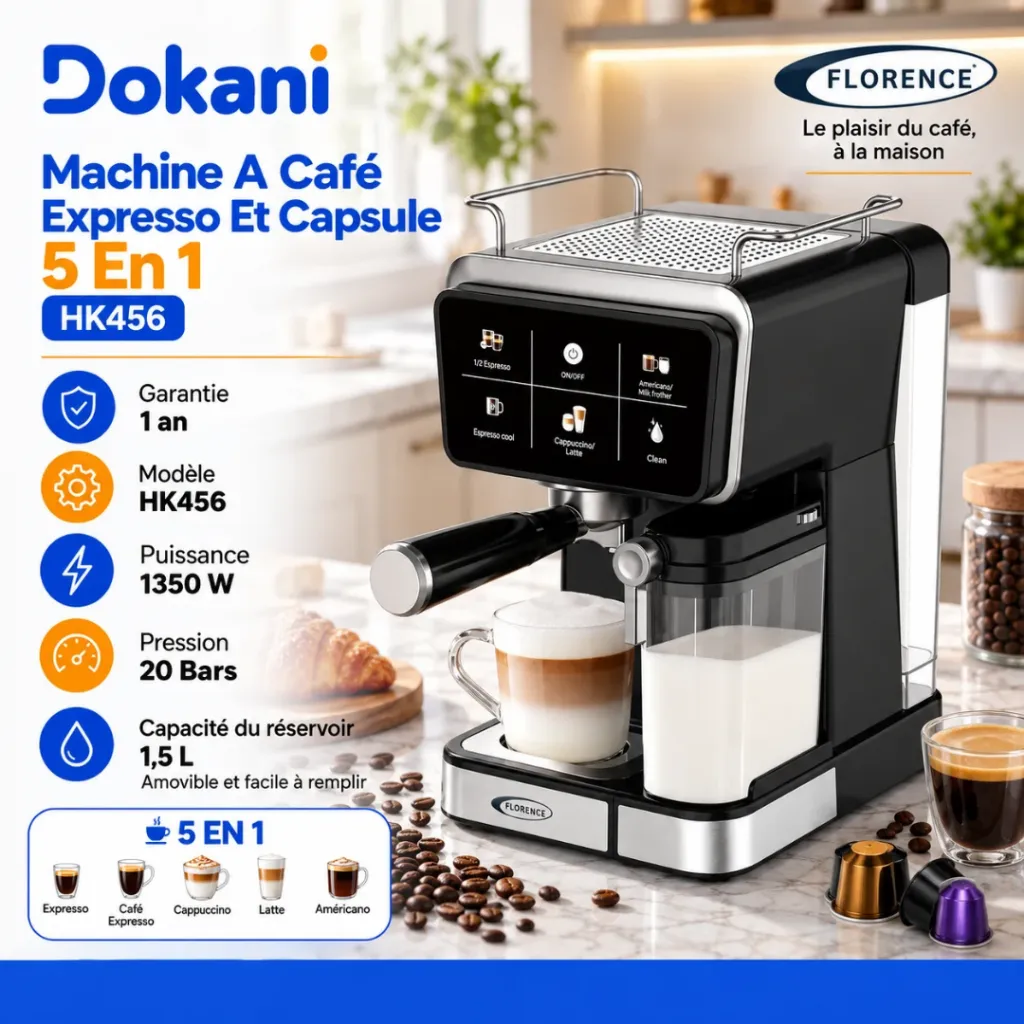 Machine A Café Expresso Et Capsule 5 En 1 Florence 1350W.webp