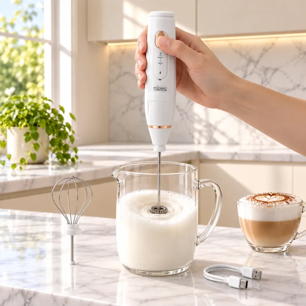 Mousseur à Lait 2 en 1 Rechargeable DSP 4W - Blanc5.webp