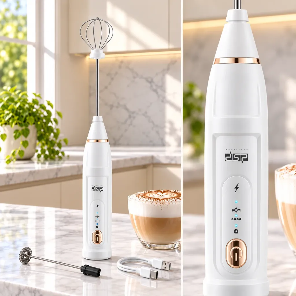 Mousseur à Lait 2 en 1 Rechargeable DSP 4W - Blanc3.webp