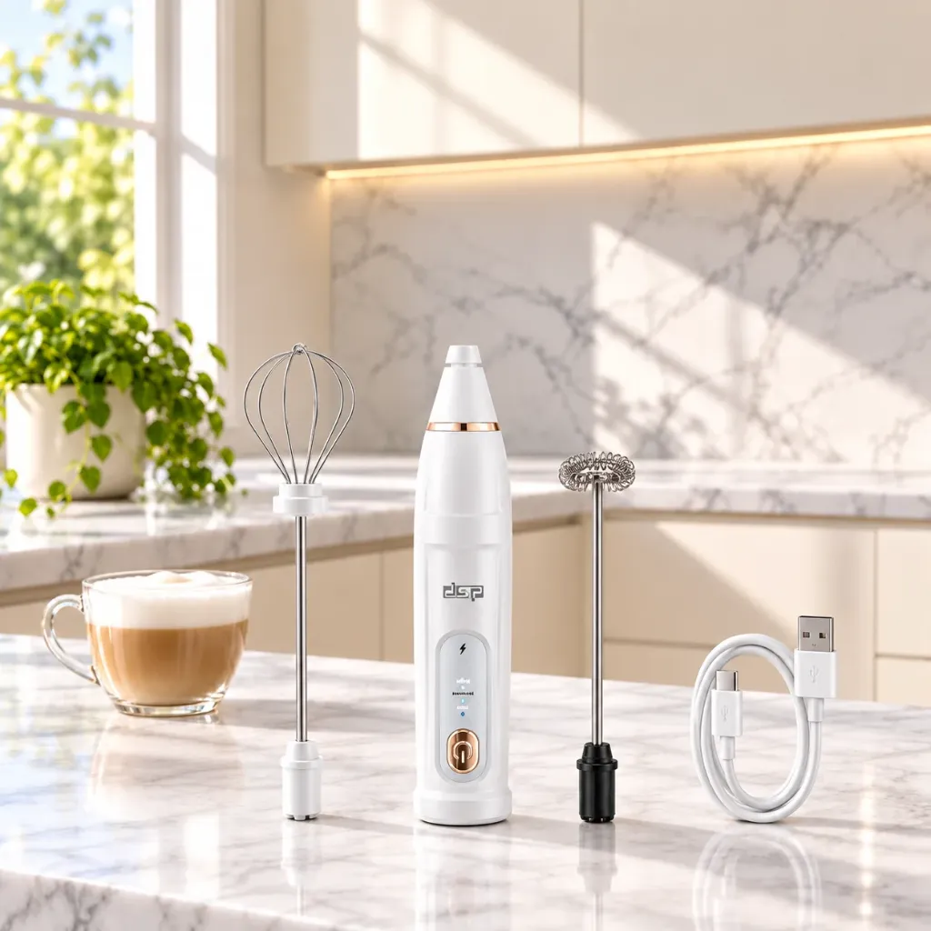 Mousseur à Lait 2 en 1 Rechargeable DSP 4W - Blanc1.webp
