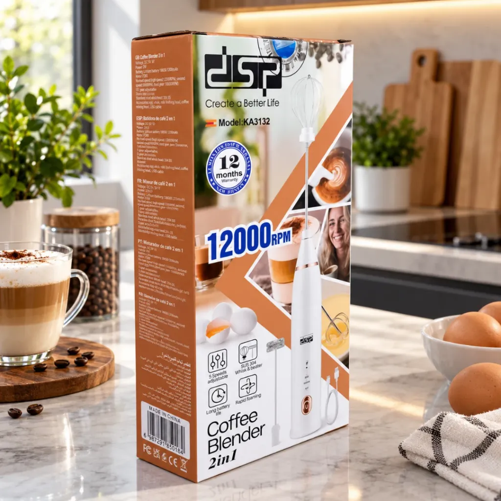 Mousseur A Lait 2 en 1 Rechargeable DSP 2W - Blanc (1).webp